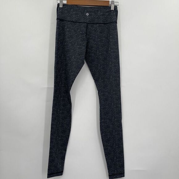 Lululemon Black Wunder Under Knit Pattern High-Rise Skinny Leggings Size 6 - Picture 4 of 5